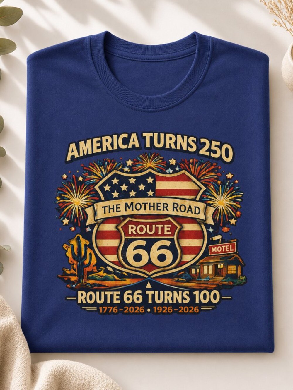 AMERICA turns 250 shirt, ROUTE 66 centennial retro patriotic USA Tee - Picture 2 of 8